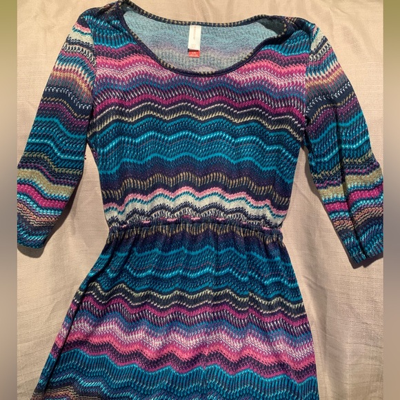 Cute colorful comfy Chevron stripe print dress sz L denim top shirt blue purple - Picture 11 of 16
